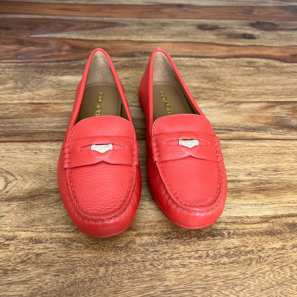 Coach Penny Loafers Watermelon Pebbled Leather Classic Shoe Flats - 7B - Picture 2 of 11